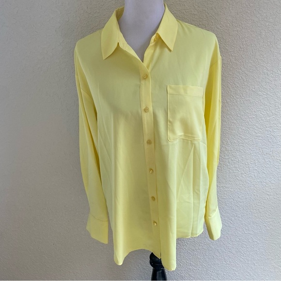NWT The Drop Rachmartino Lemon Pastel Yellow Heart Shaped Button Down Shirt: L - Picture 2 of 12
